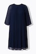 Plisseret kjole, A-form, tunika-udskæring, 3/4-lange ærmer