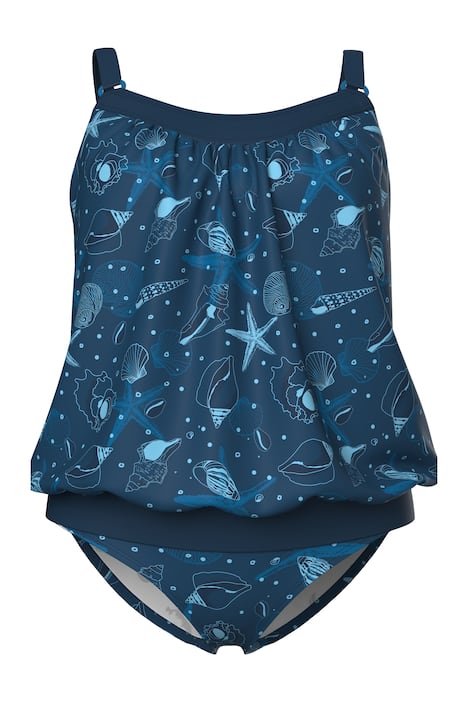 Tankini, vzor mušlí, měkké košíčky, nastavitelná ramínka podprsenky