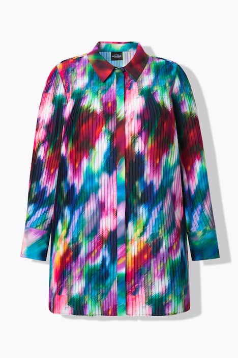 Plisseret bluse, A-form, skjortekrave, lange ærmer