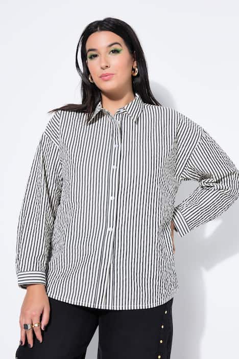 Skjortebluse, oversized i bæk og bølge med striber