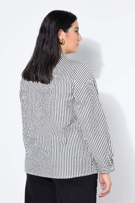 Skjortebluse, oversized i bæk og bølge med striber