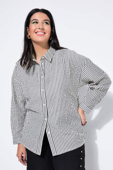 Skjortebluse, oversized i bæk og bølge med striber