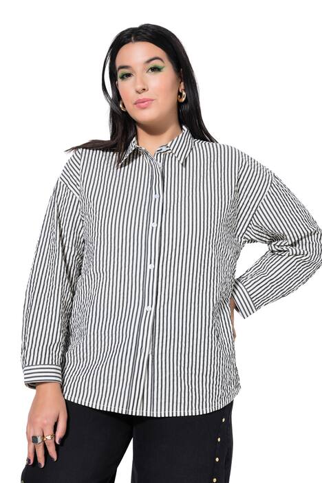 Košilová halenka, oversize, seersucker, pruhy