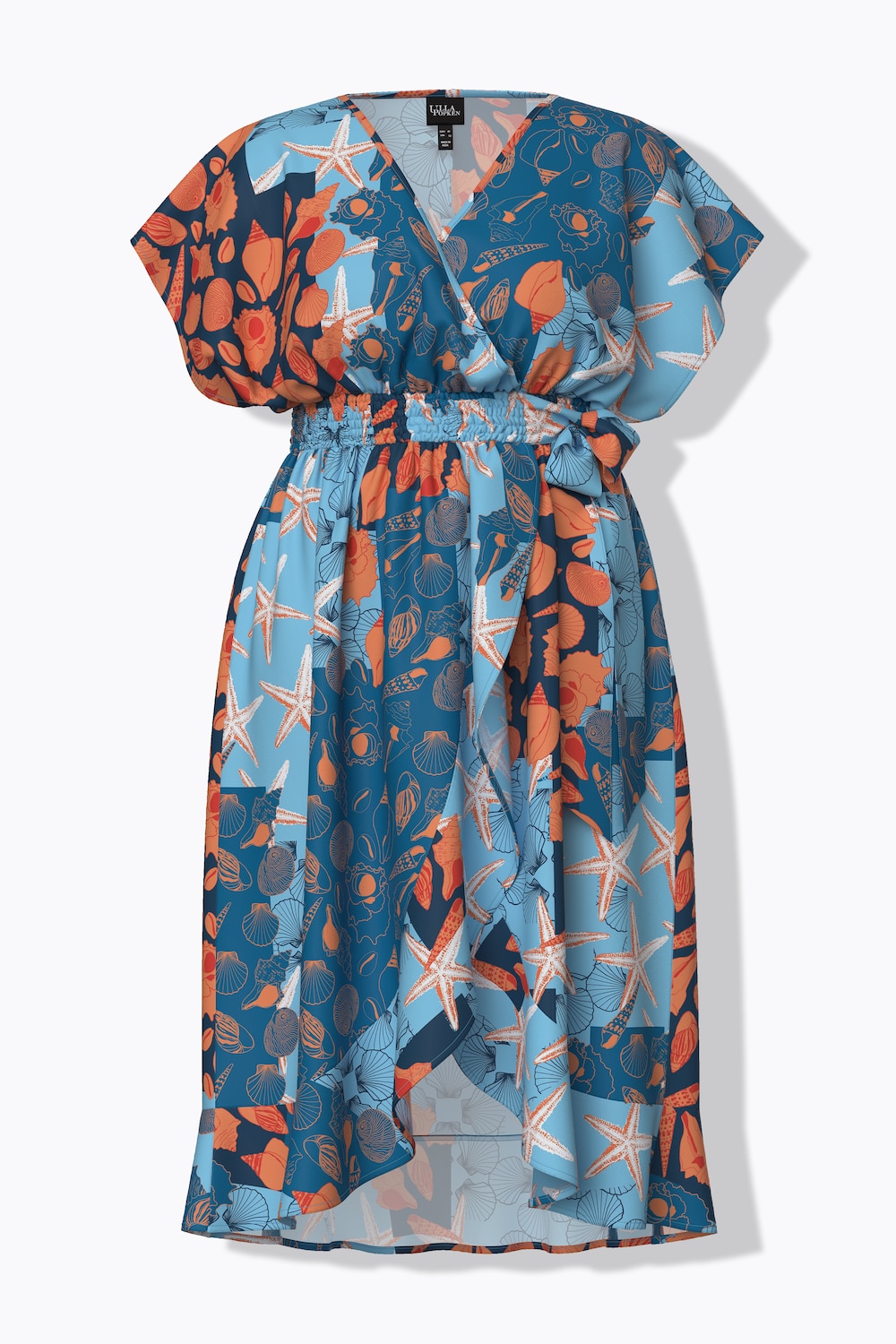 Wickel-Kaftan, Meeresmotive, V-Ausschnitt, Halbarm