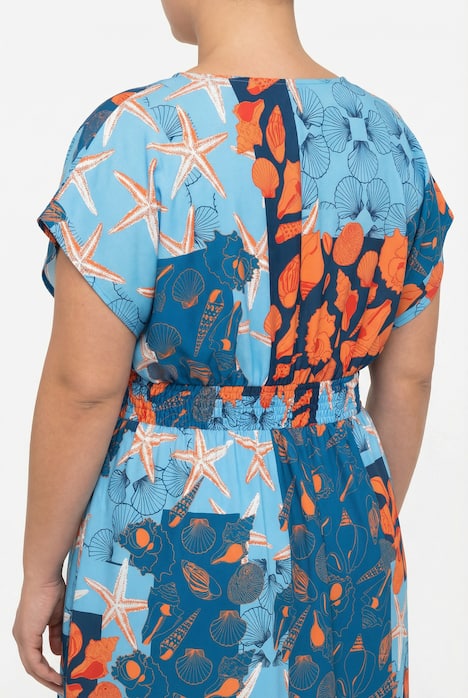 Wickel-Kaftan, Meeresmotive, V-Ausschnitt, Halbarm