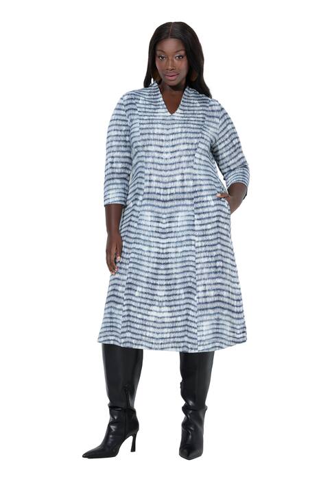 Punto midi šaty, A střih, kalichový límec, 3/4 rukávy, kapsy