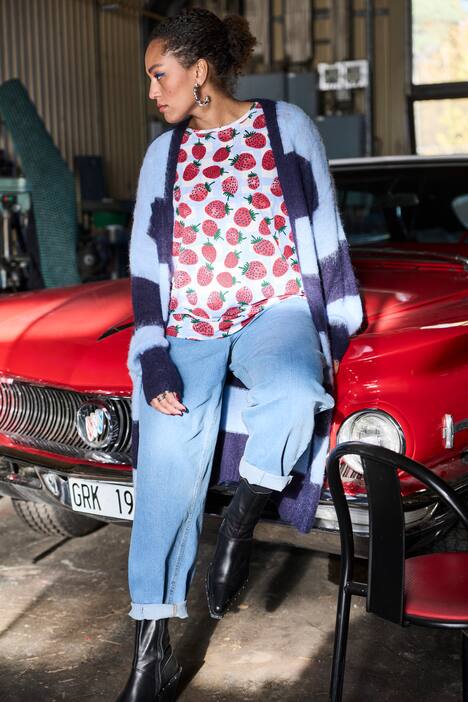 Lang vest, open model, blokstrepen