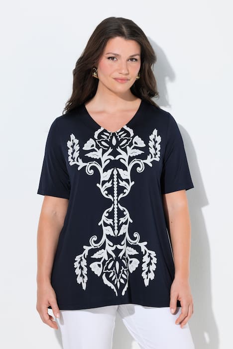 Slinky shirt, met print, A-lijn, V-hals, korte mouwen