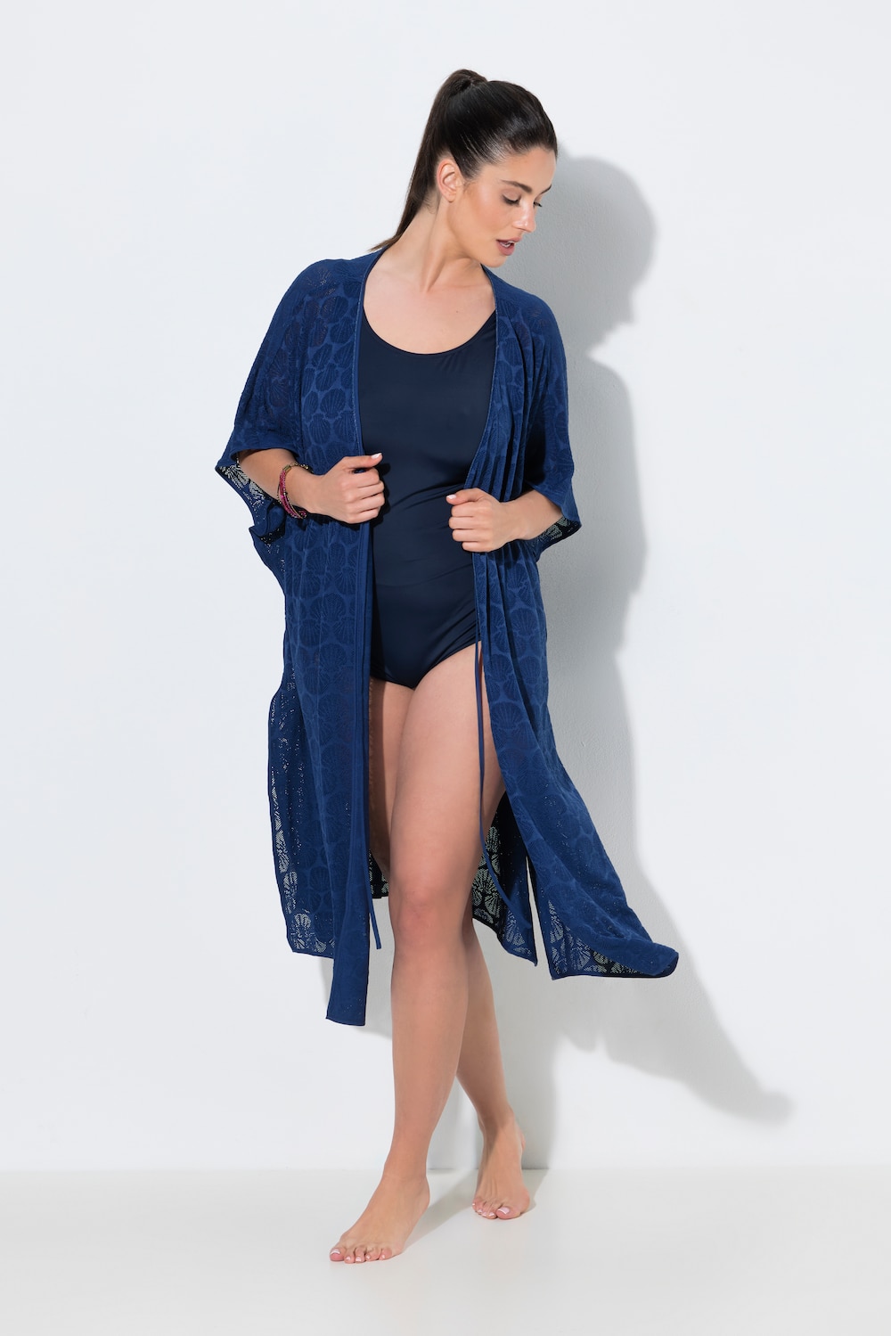 Kaftan, Muscheln, V-Ausschnitt, Satinband