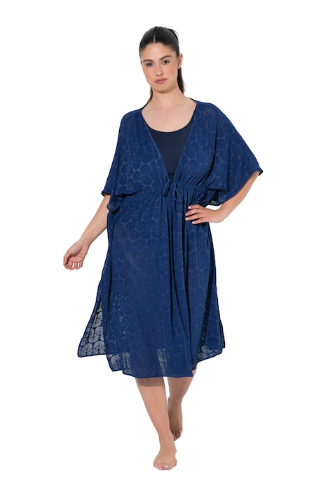 Kaftan, vzor mušlí, V-výstřih, saténová stuha