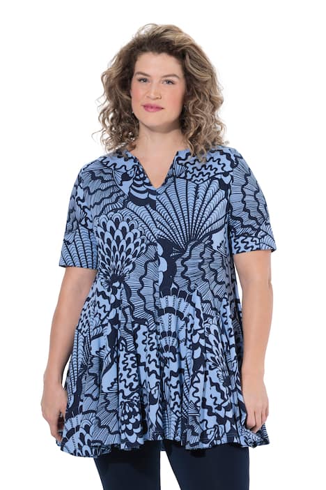 Tričko, mušle, godetové záhyby, tunikový výstřih, polo rukávy