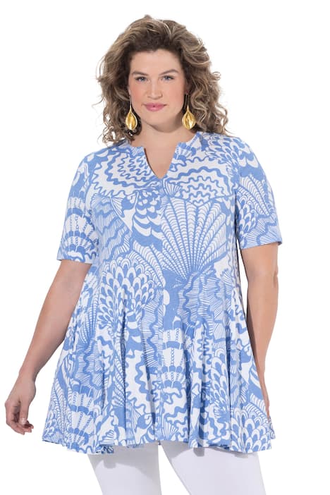 Tričko, mušle, godetové záhyby, tunikový výstřih, polo rukávy