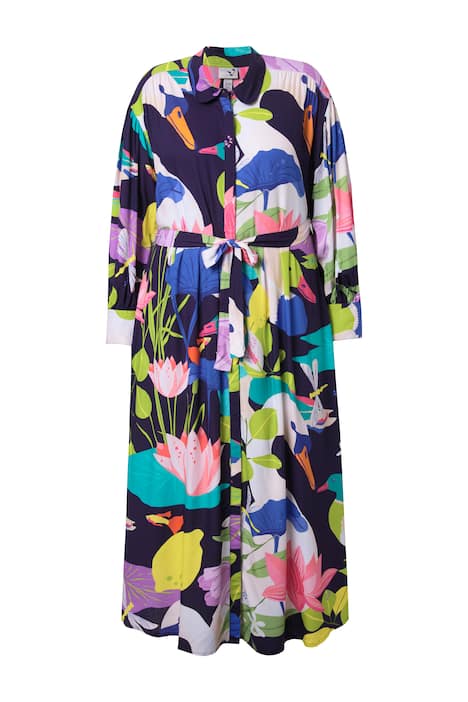 Maxi šaty, venkovský potisk, límeček, dlouhé balónové rukváy