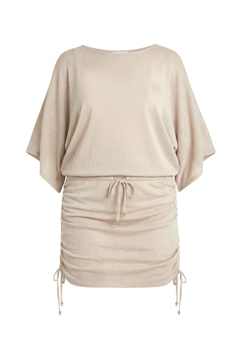 Plážové šaty s jemným metalickým efektem, U-Boot výstřih, polo rukáv