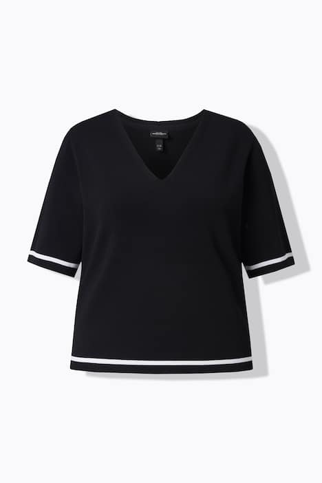 Pullover, Feinripp-Strick, kurz, V-Ausschnitt, Halbarm