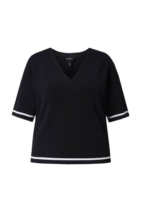 Svetr, jemně žebrovaný úplet, krátký, výstřih do V, krátké rukávy