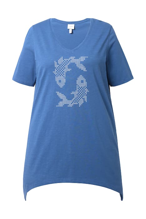 Tričko, rybí motiv, A střih, kulatý výstřih, polo rukávy, bio-bavlna