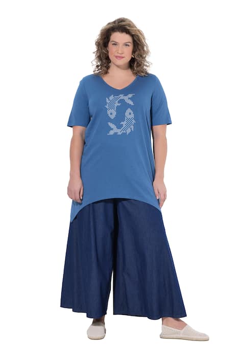 Tričko, rybí motiv, A střih, kulatý výstřih, polo rukávy, bio-bavlna