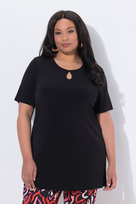 Lang T-shirt, keyhole, A-form, rund hals, korte ærmer