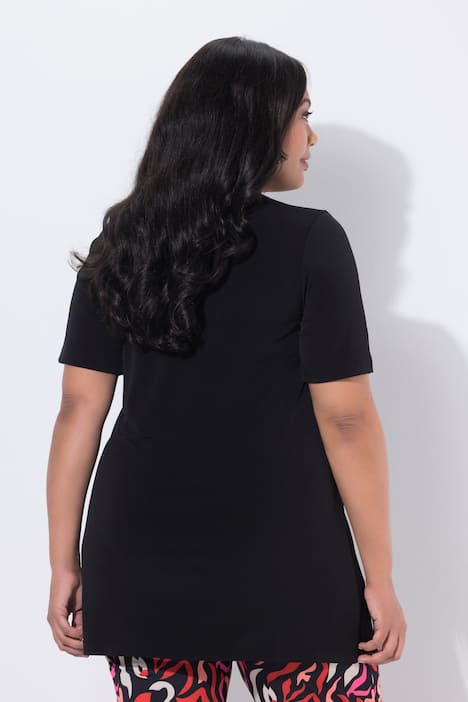 Lang T-shirt, keyhole, A-form, rund hals, korte ærmer