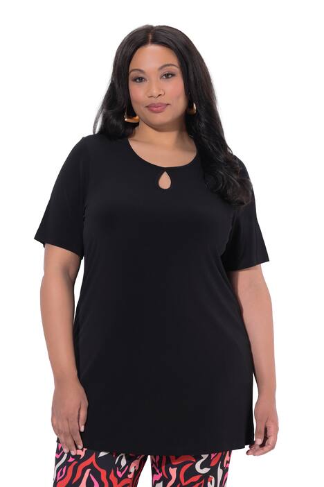 Dlouhé tričko, rozparek, A střih, kulatý výstřih, krátké rukávy