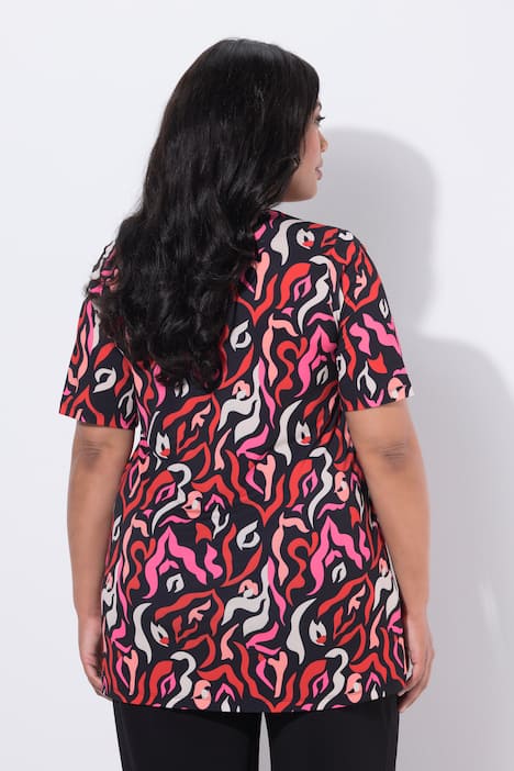 Longshirt, zebramotief, A-lijn, ronde hals, korte mouwen