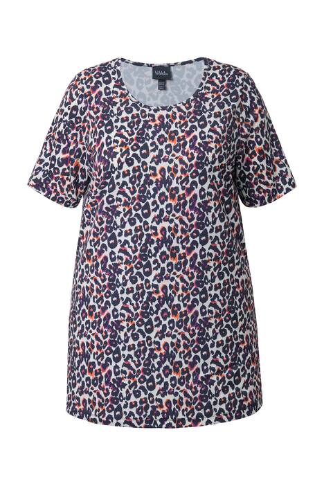Dlouhé tričko, leopardí vzor, A střih, kulatý výstřih, krátké rukávy