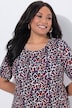 Lang T-shirt, leopardmønster, A-form, rund hals, korte ærmer