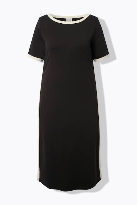 Top lungo con bordi decorativi, scollo a barca