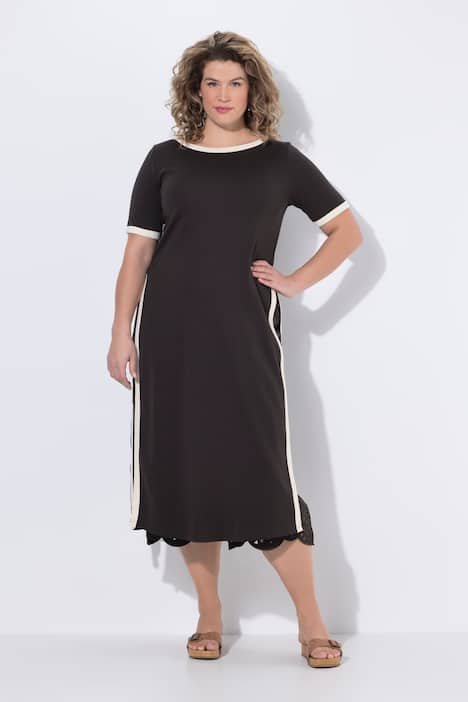 Top lungo con bordi decorativi, scollo a barca