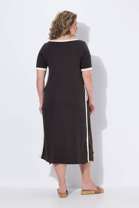 Top lungo con bordi decorativi, scollo a barca