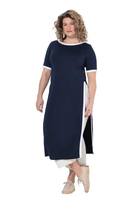 dlouhý top, ozdobné okraje, lodičkový výstřih, bez rukávů