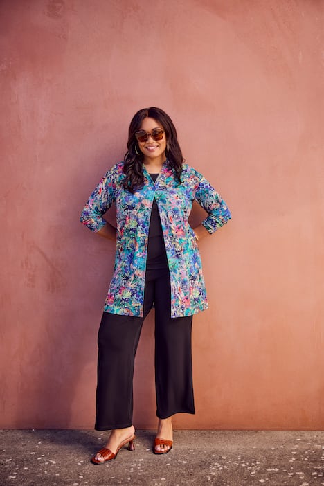 Veste en jersey, encolure en V et manches longues, coupe évasée