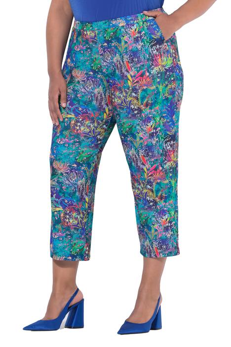 7/8 žerzejové kalhoty, široké, rovné nohavice, elastický pas