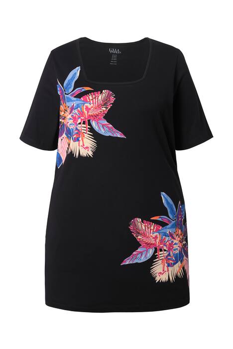 Dlouhé tričko, A střih, hranatý výstřih, krátké rukávy