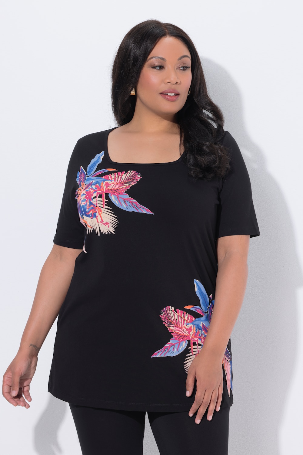 Große Größen Longshirt, Damen, schwarz, Größe: 62/64, Baumwolle, Ulla Popken