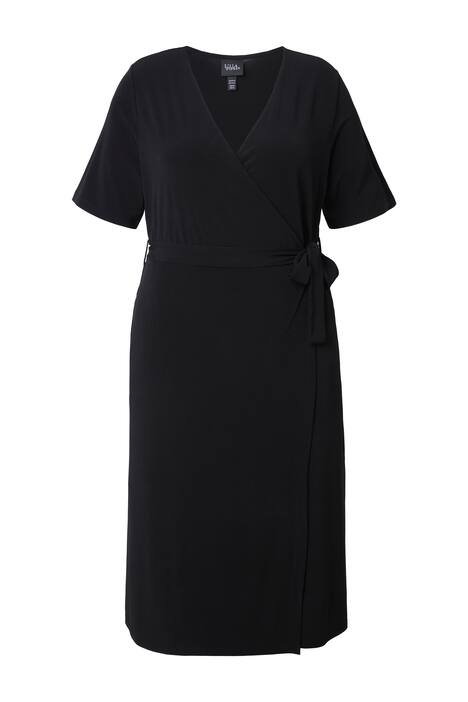Zavinovací midi šaty, A střih, výstřih do V, krátké rukávy