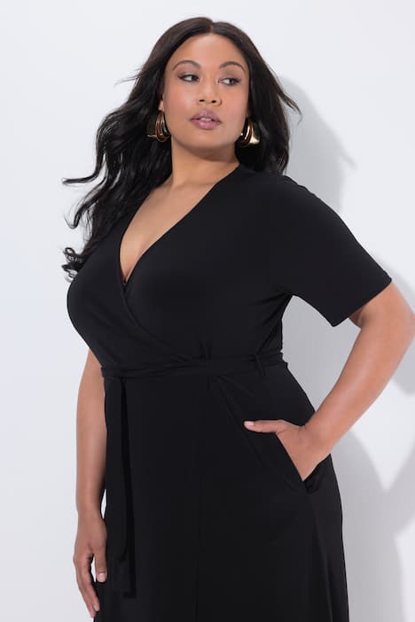 Midi-Wickelkleid, A-Linie, V-Ausschnitt, Halbarm