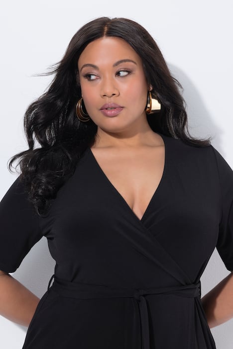 Midi-Wickelkleid, A-Linie, V-Ausschnitt, Halbarm