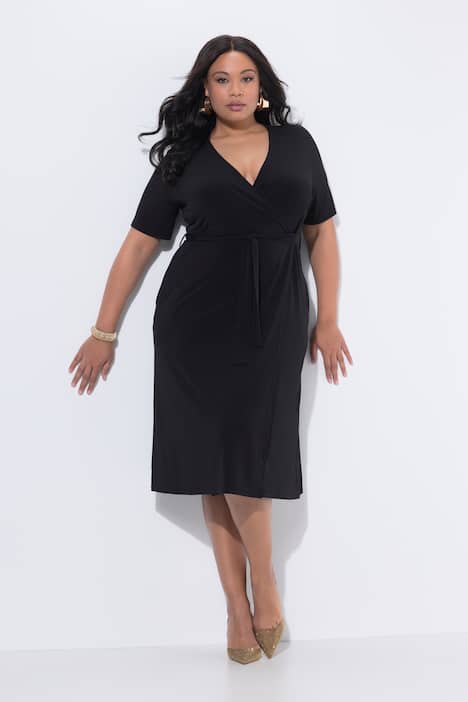 Midi-Wickelkleid, A-Linie, V-Ausschnitt, Halbarm