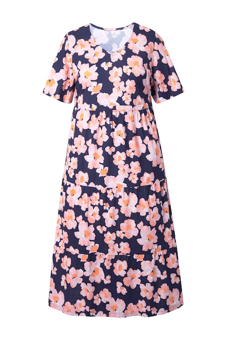 Maxi šaty, květy, A střih, výstřih do V, krátké křidélkové rukávy