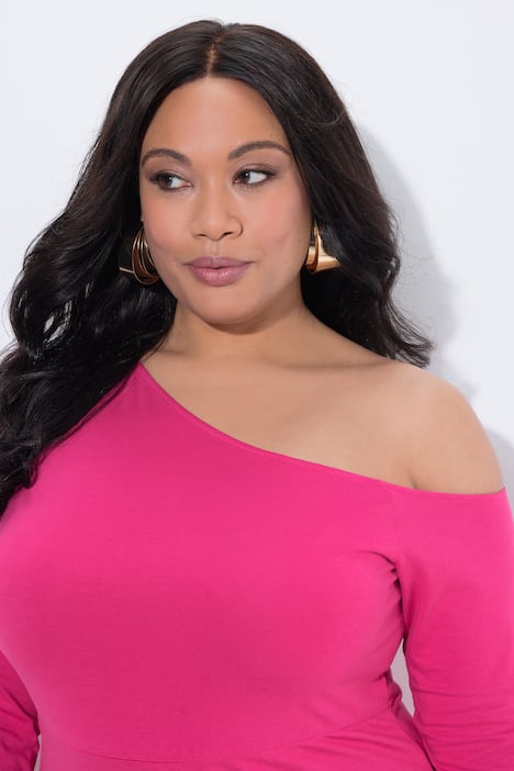 Maxikjole, uden skulder i venstre side, A-form, 3/4-lange ærmer