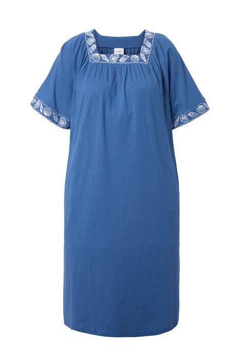 Midi šaty, vyšívaný lem, výstřih Carree, křídlový poloviční rukáv