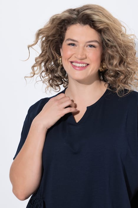 Midikleid, Tunika-Ausschnitt, Halbarm, Biobaumwolle