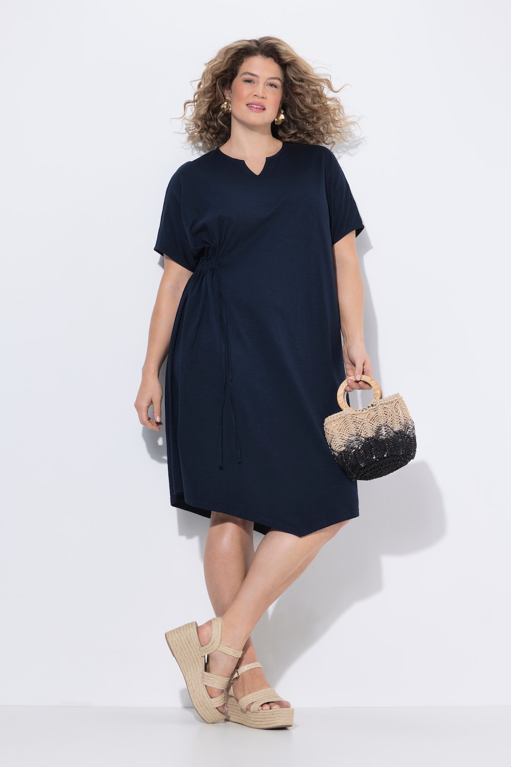 Midikleid, Tunika-Ausschnitt, Halbarm, Biobaumwolle