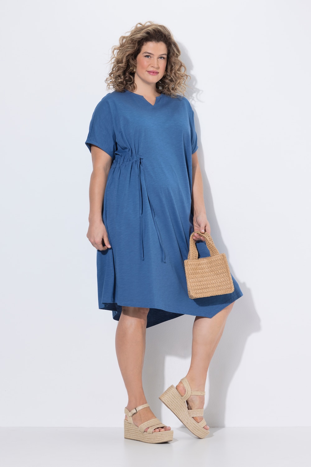 Midikleid, Tunika-Ausschnitt, Halbarm, Biobaumwolle