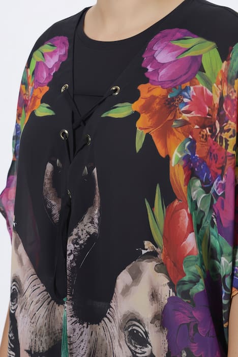 Tunika, Elefanten, Schnürung, V-Ausschnitt, Halbarm