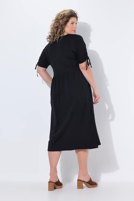 Midikleid, Raffband, Rundhals, ärmellos, Biobaumwolle