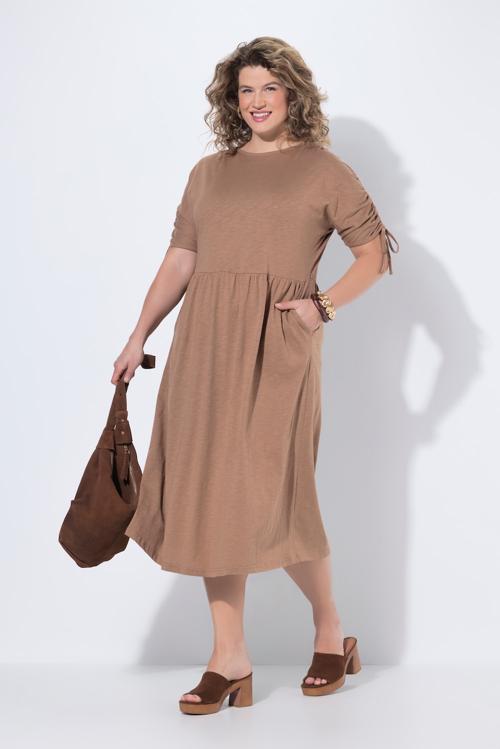 Midikleid, Raffband, Rundhals, ärmellos, Biobaumwolle