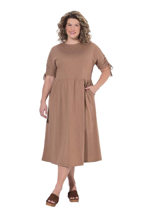 Midi šaty, stahovací šňůrka, kulatý výstřih, bez rukávů, bio bavlna